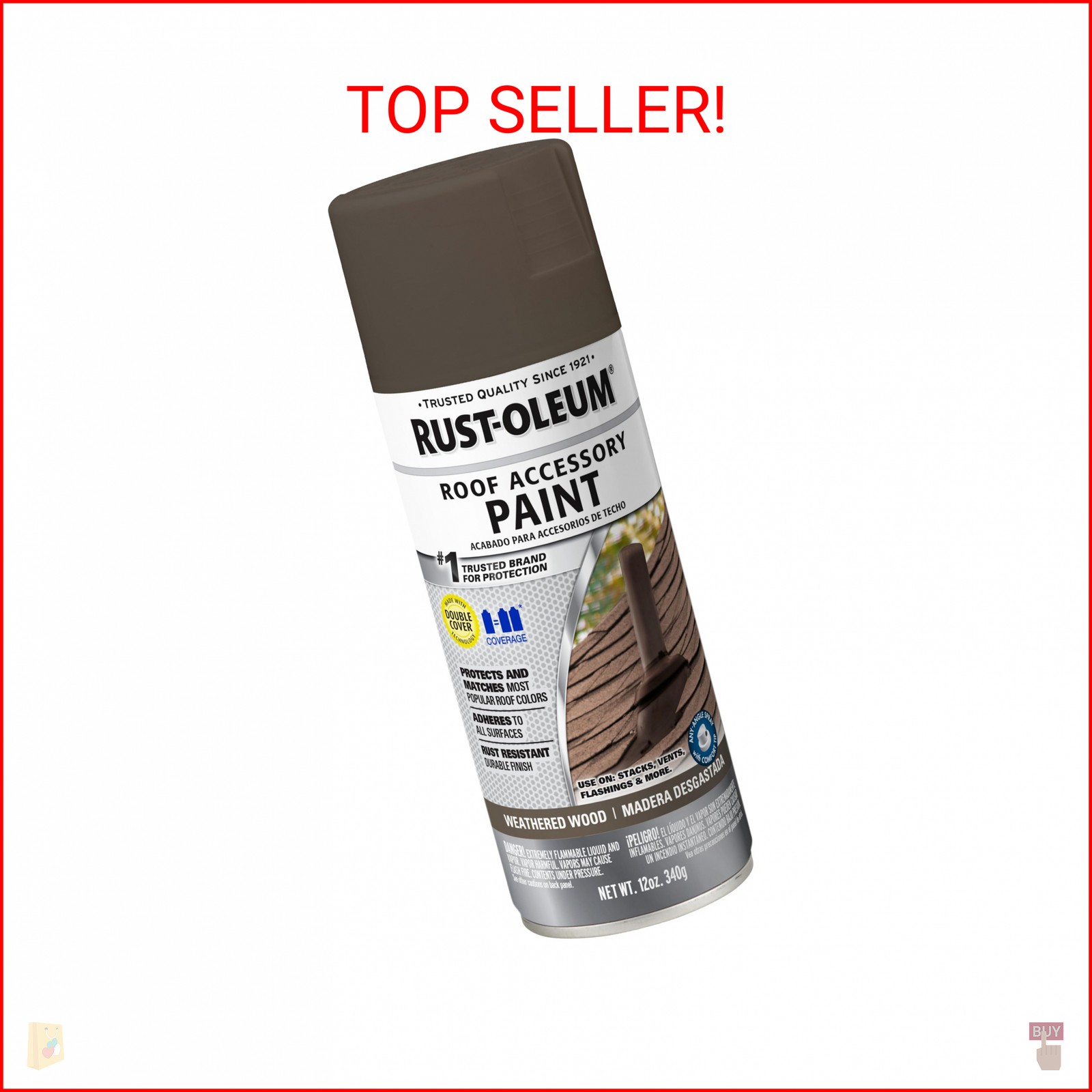 Rust-Oleum 285217 Roofing Accessory Coating Spray, 12 oz, Weathered Wood