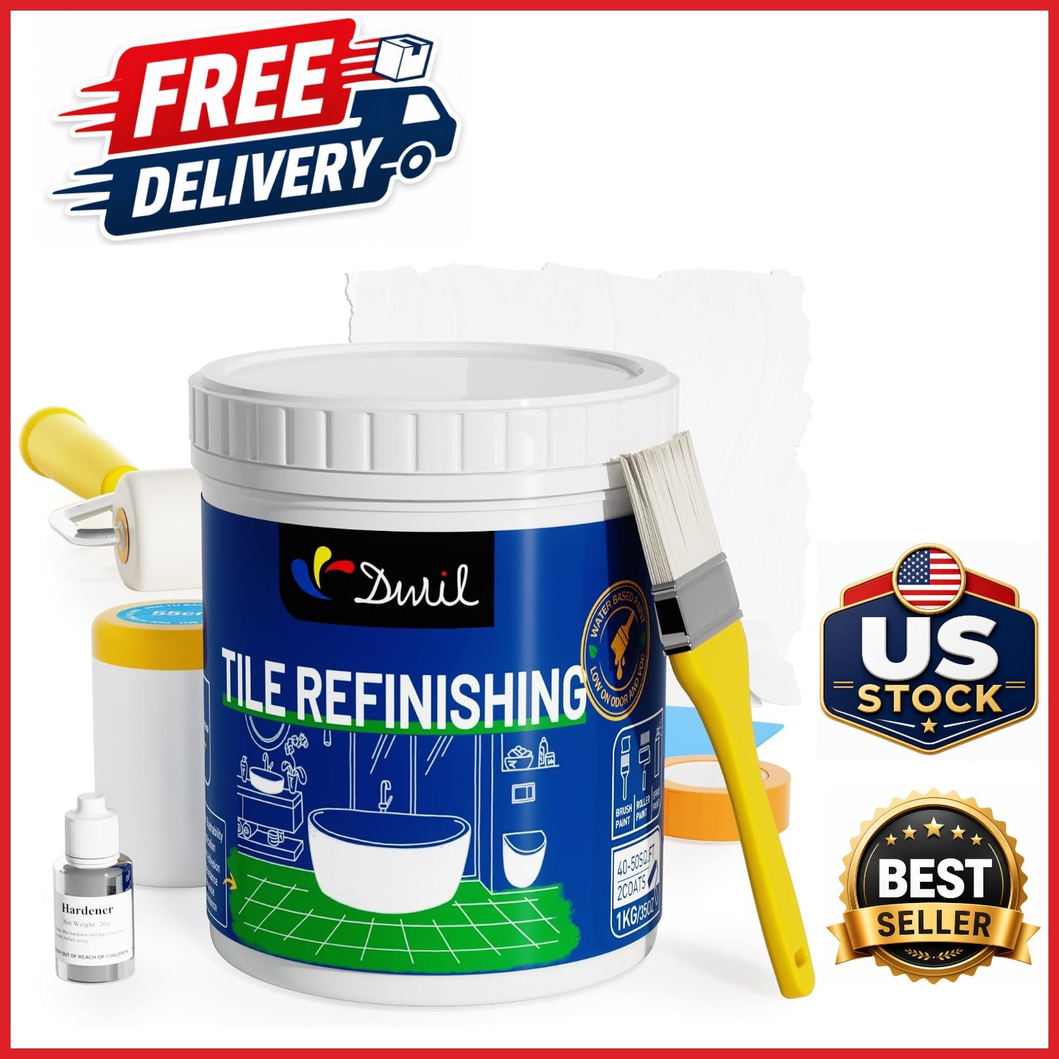 Water Based Bathtub Paint Kit with Tools Low Odor for Bathroom Refinishing