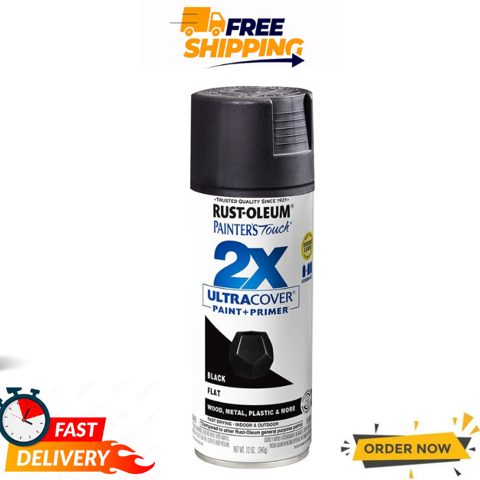 Rust-Oleum 334020 Painter’s Touch 2X Ultra Cover Spray Paint, 12 oz, Flat Black