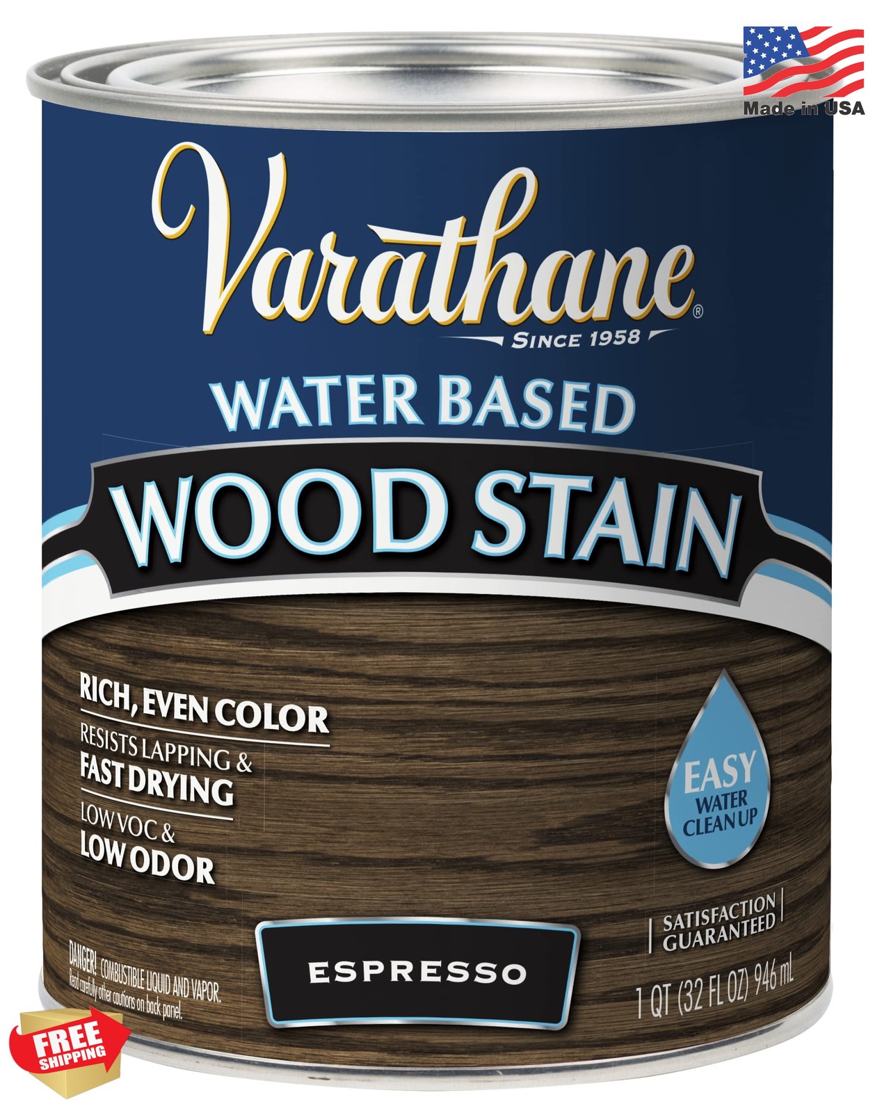 Varathane 381118 Water Based Wood Stain, Quart, Espresso