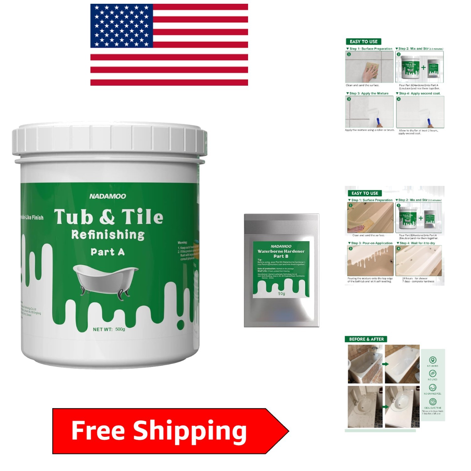 DIY Tub & Tile Refinishing Kit with Hardener – Refresh Your Bathroom Elegantly