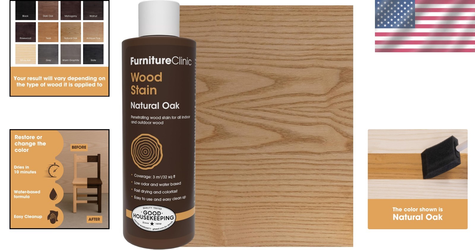 One Coat Natural Oak Wood Stain – Low Odor & Water-Based – Perfect for Furniture