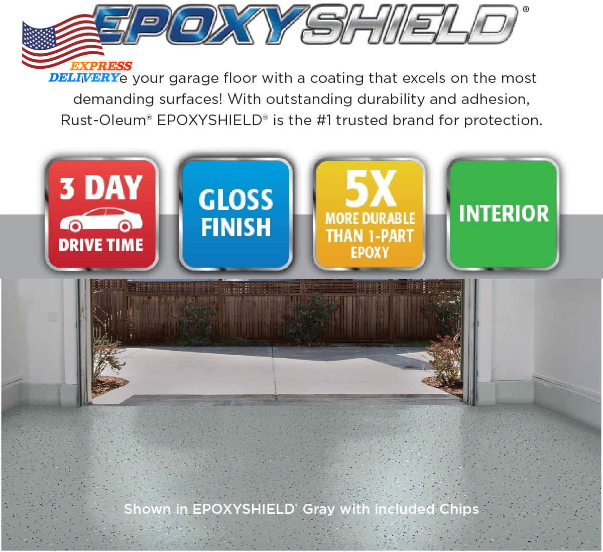 365186 EPOXYSHIELD Garage Floor Coating Kit 2.5 Car Gloss Dark Gray