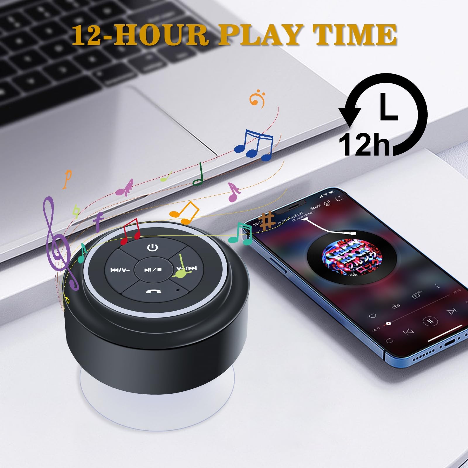 Waterproof Shower Speaker, Portable Bluetooth Speaker with Suction Cup, IPX7 Wat
