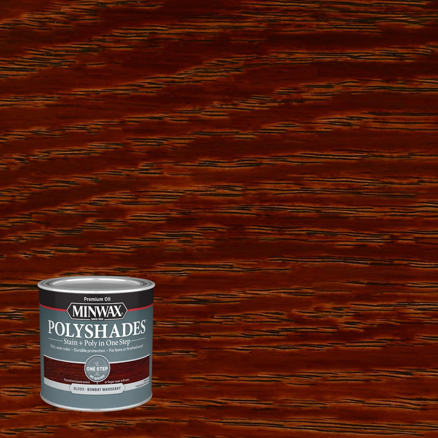 Polyshades Wood Stain + Polyurethane Finish – ½ Pint, Bombay Mahogany, Gloss