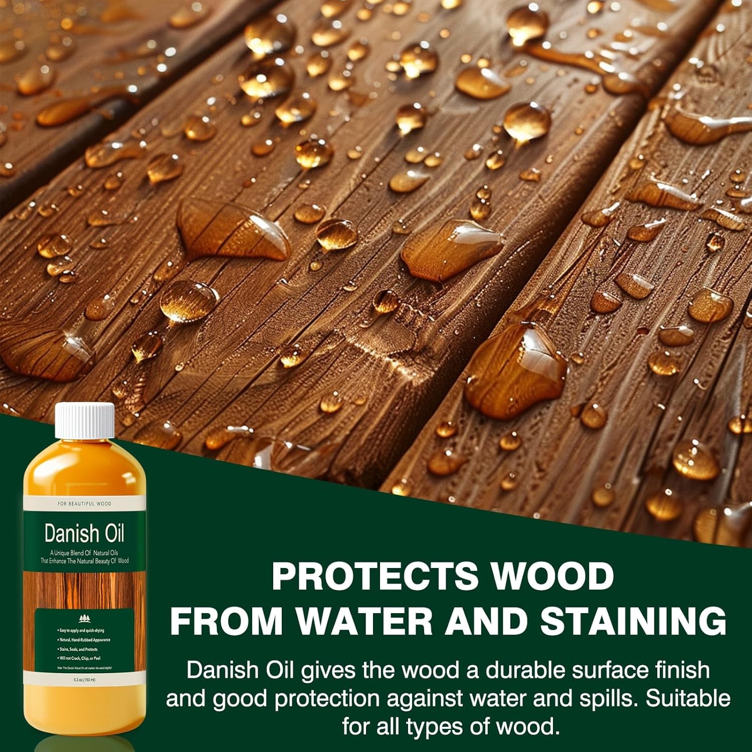 Danish Oil for Wood – Pure Polymerized Linseed Oil Wood Finish & Sealer – Ideal