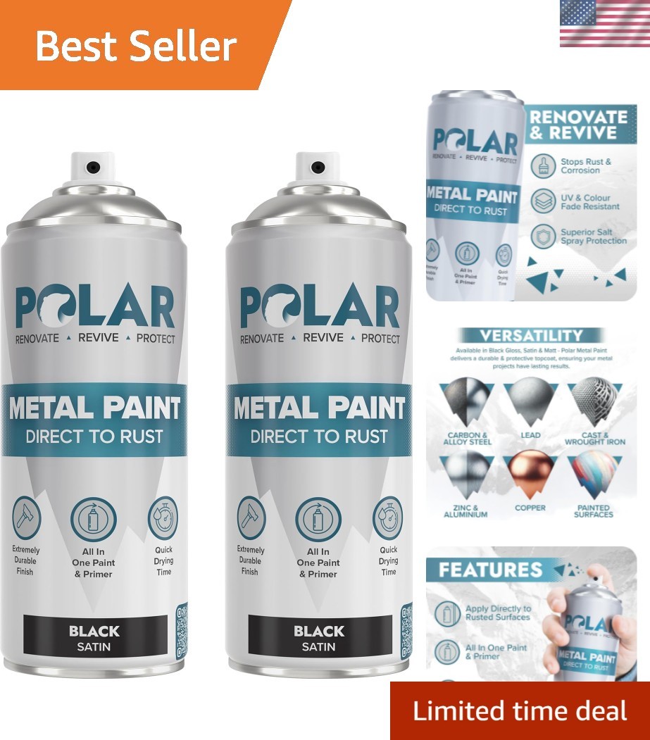 Satin Black Direct to Rust Spray Paint – 2×13.5oz for Easy Surface Restoration