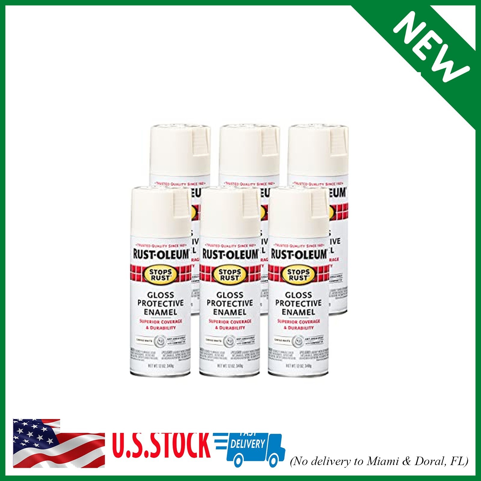 6 Pack Rust-Oleum 7789830-6PK Stops Rust Spray Paint, 12 oz, Gloss Canvas White,