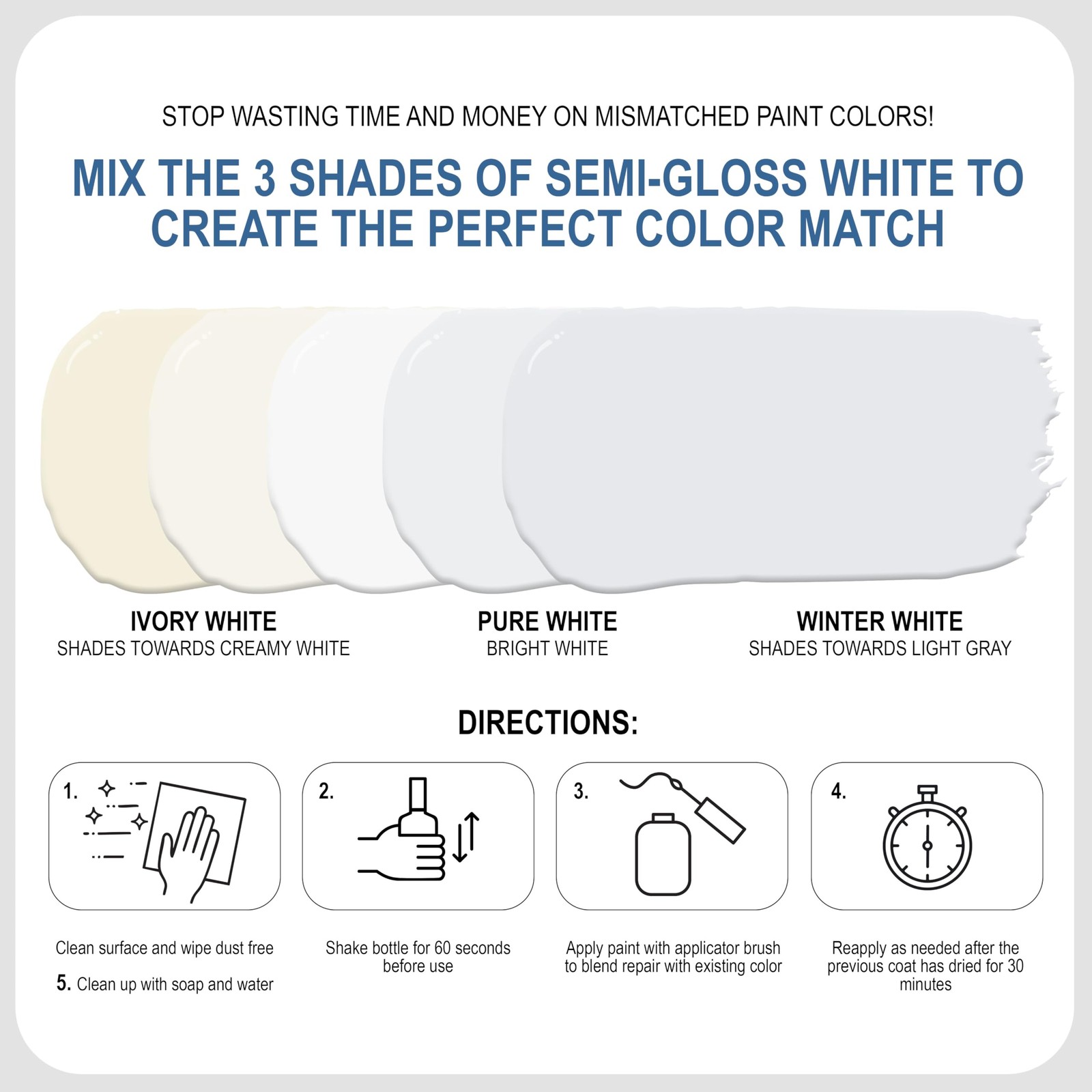 Semi-Gloss White Touch Up Paint Pen Kit 3 Shade Cabinet Wall Wood Repair