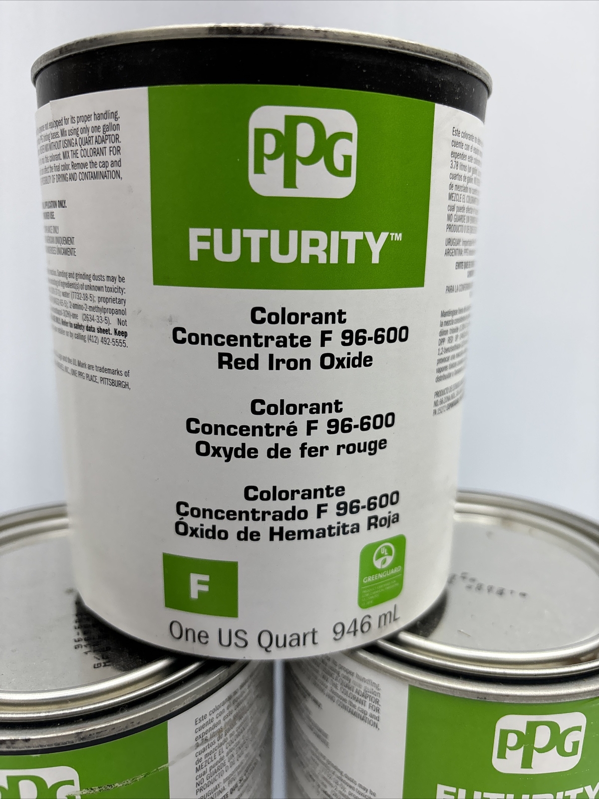 (6) PPG Futurity Zero-VOC Colorant Concentrate F 96-600 Red Iron Oxide 1 Quart