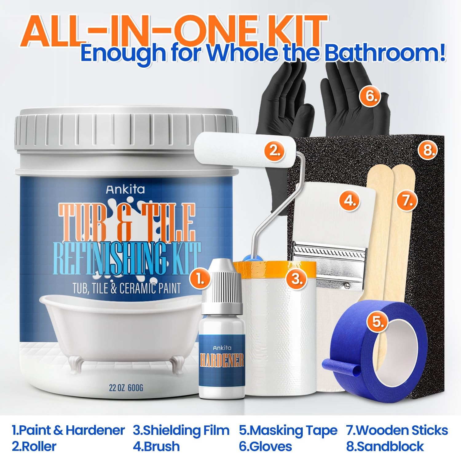 Specialty Tub and Tile Paint, Water-based Tub and Tile Refinishing Kit with T…