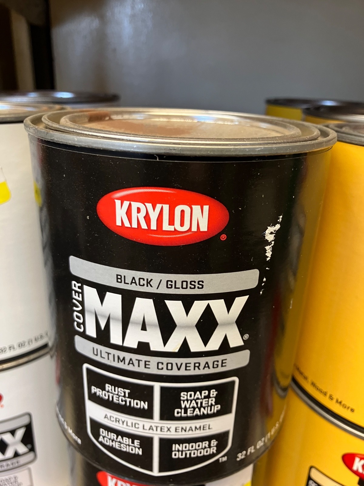 KRYLON COLORmaxx Acrylic Latex Enamel BLACK Gloss Paint, 1 Quart