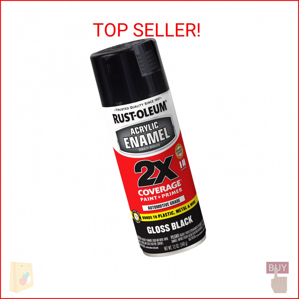 Rust-Oleum 271903 Acrylic Enamel 2X Spray Paint, 12 oz, Gloss Black, (Pack of 1)