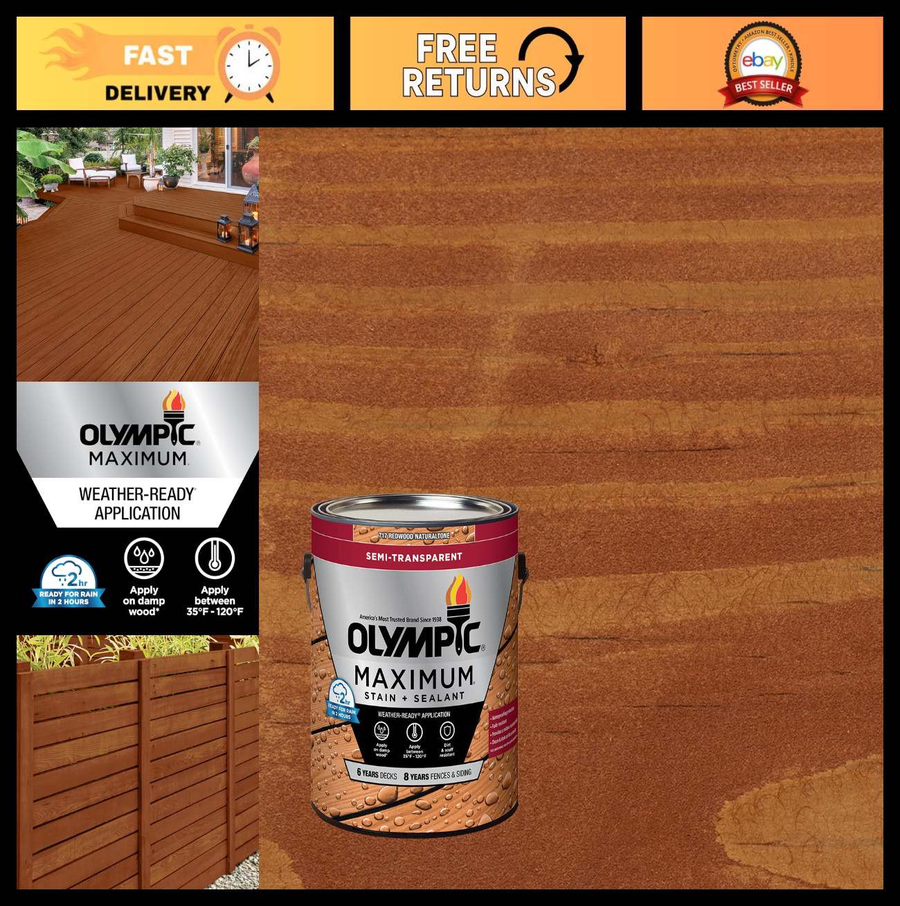 Redwood Semi-Transparent Exterior Stain & Sealer – Low VOC, 1 Gallon, Ready to U