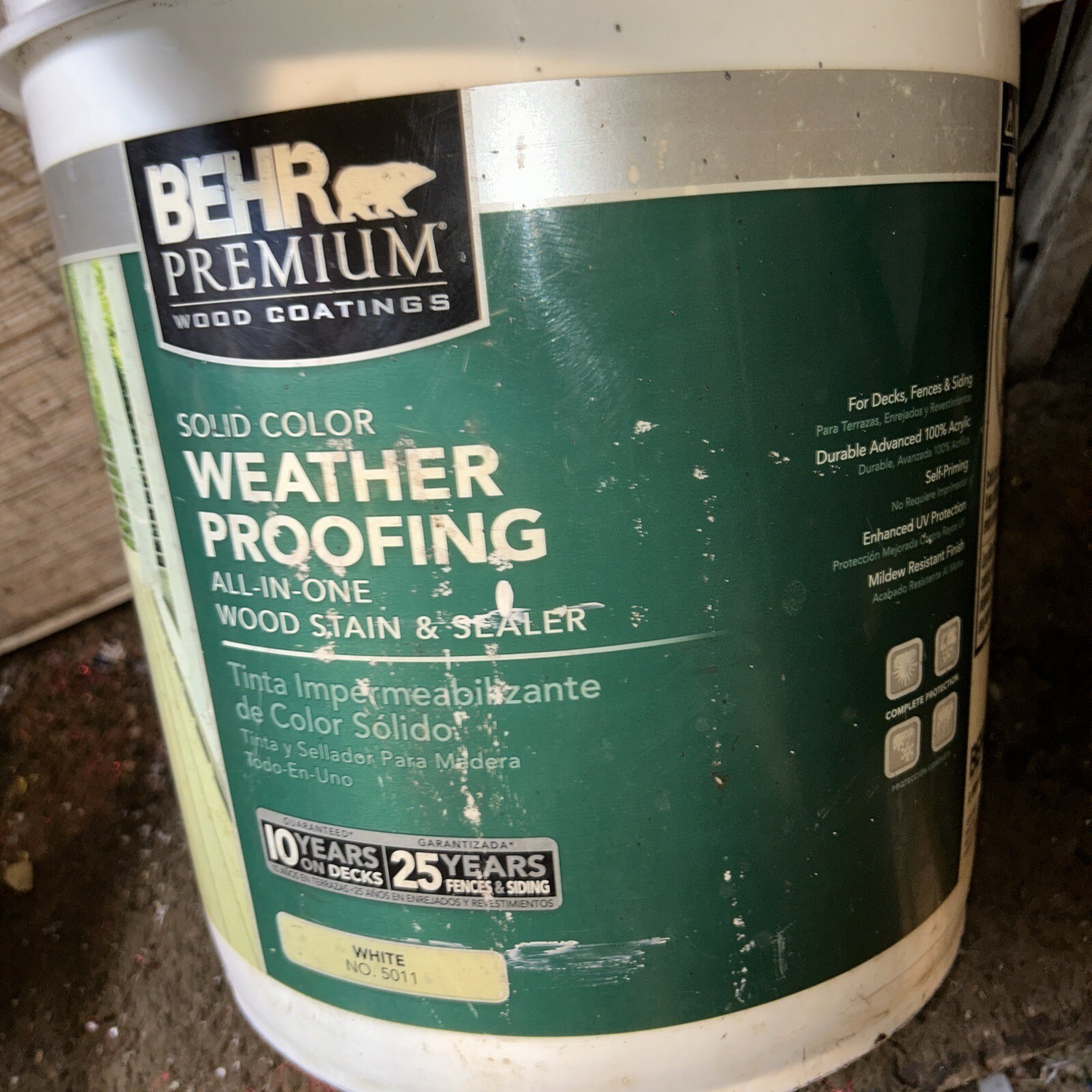 5 Gallon Behr premium Solid Color (white) Weather Proofing Stain & Sealer