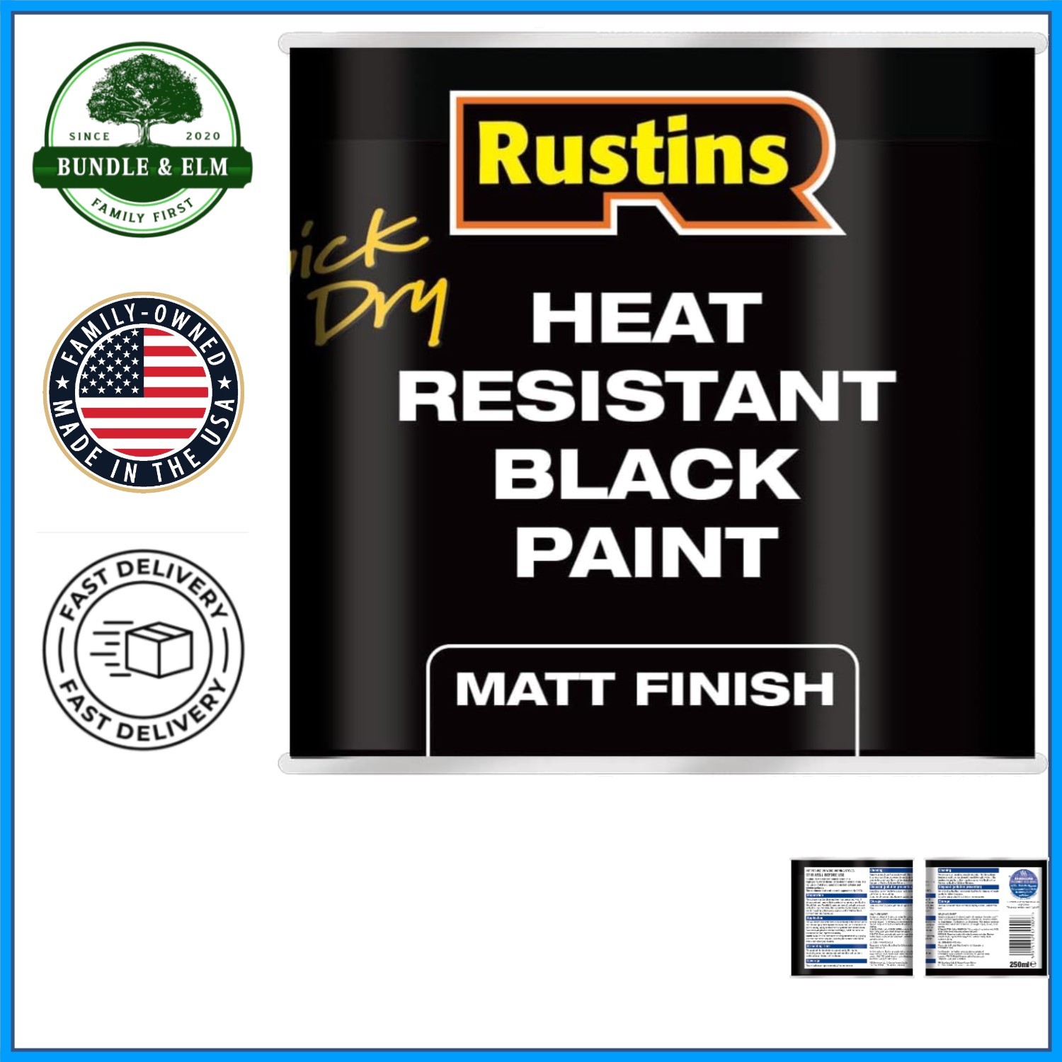 250ml Quick Dry Black Paint, Heat Resistant for Interior and Exterior Surfaces