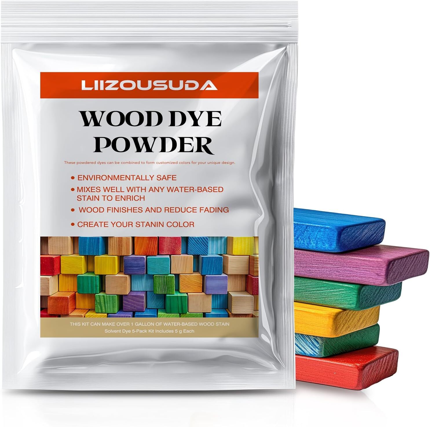 “LIZOUSUDA Wood Dye Powder – Water-Based DIY Color Stain for Wood, 5-Pack Kit”