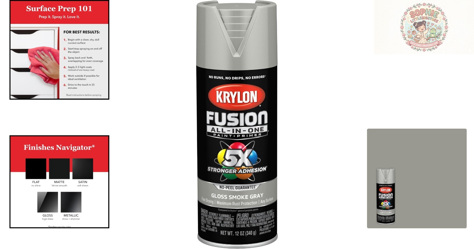 High-Performance Adhesive Spray Paint 12 oz – Indoor/Outdoor Use, Gloss Gray