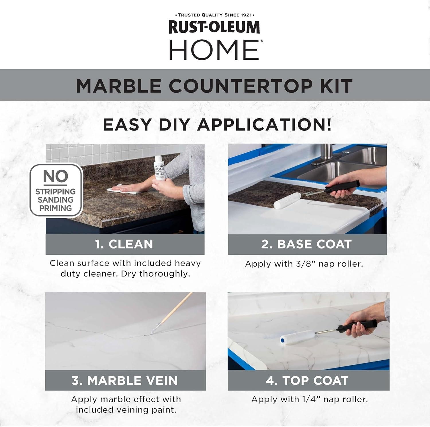 Rust-Oleum HOME Countertop Coating Kit, Marble with Satin Top Coat – 384964