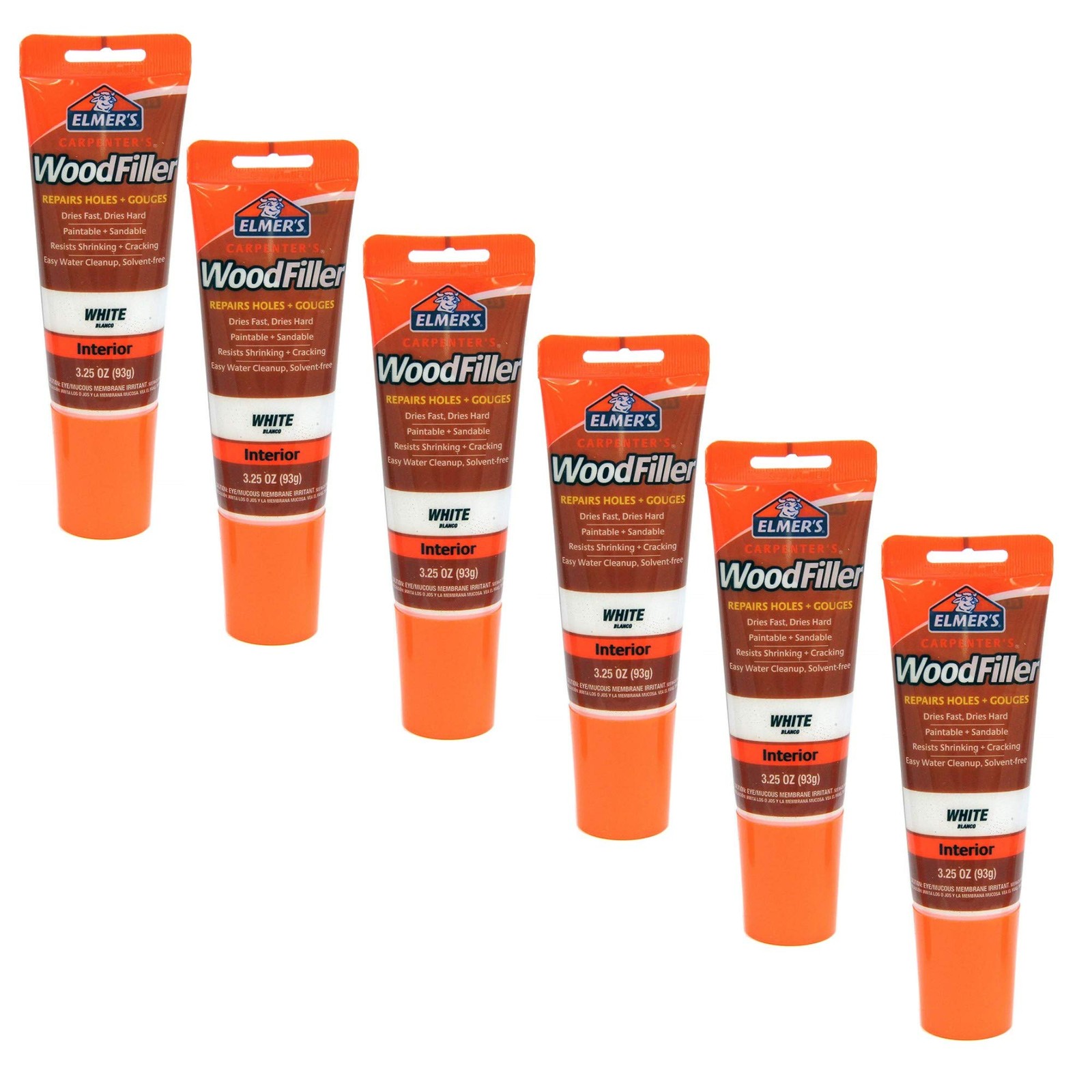 Elmer’s E855 Carpenter’s Wood Filler, 3.25-Ounce (Pack of 6), White