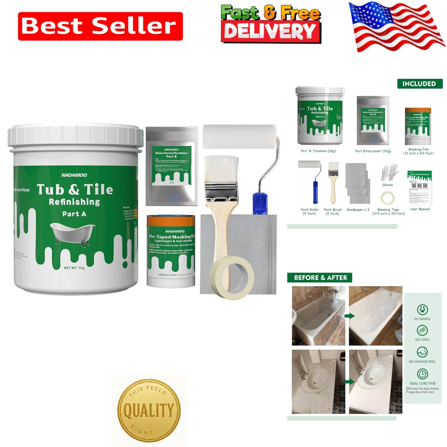 All-In-One Tub and Tile Refinishing Kit – 35 Oz for Effortless Bathroom Makeover