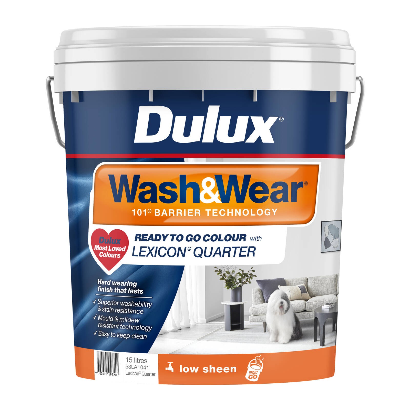 Dulux 15L Lexicon Quarter Low Sheen Ready To Go Colour Wash&Wear Interior Paint