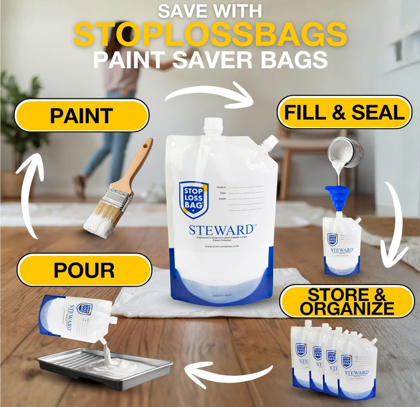 STEWARD – Stop Loss Paint Saving Bags – 8 Bag Complete Paint Storage Kit