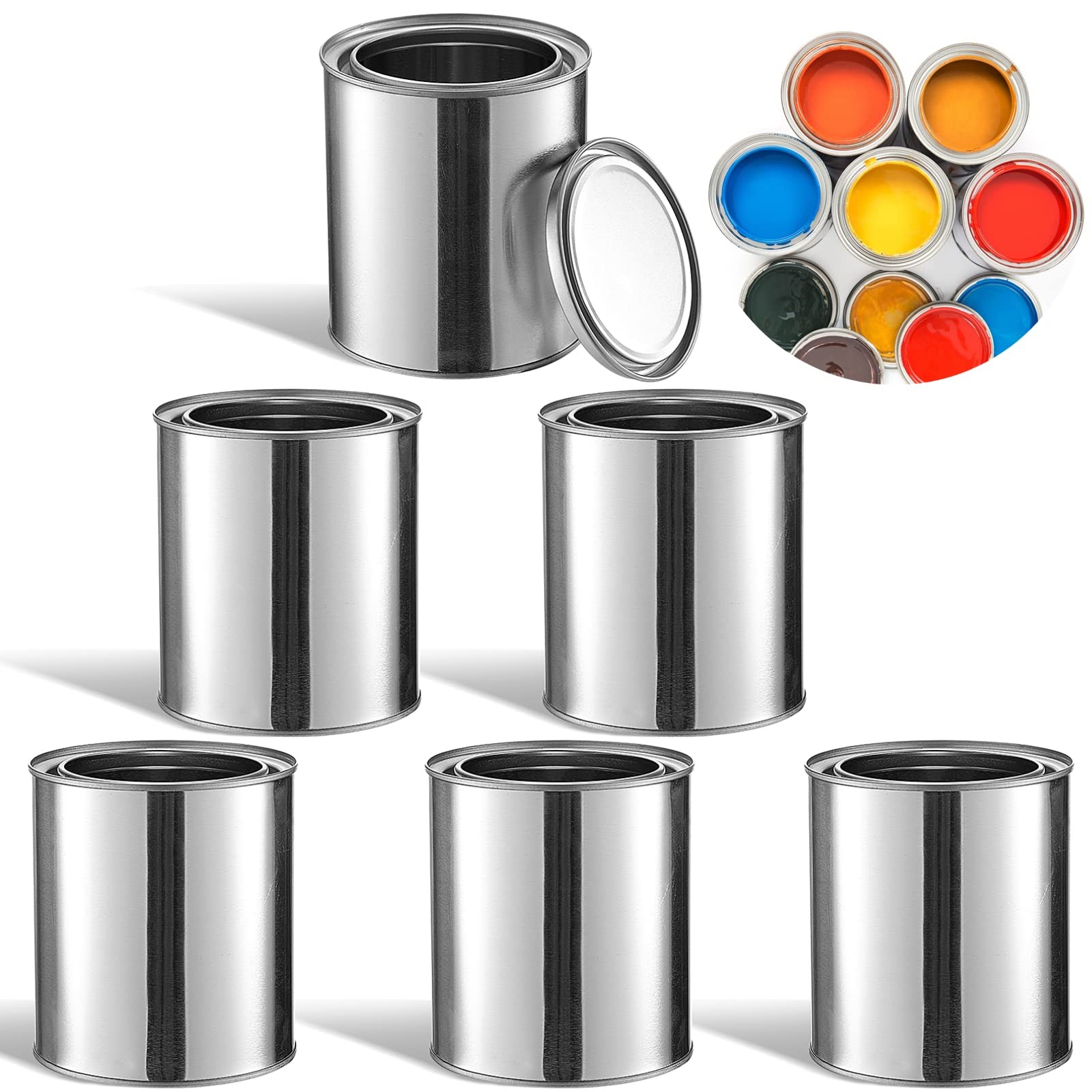 6PCS Metal Paint Cans, Empty Unlined Paint Cans with Lids, Quart Metal Paint …