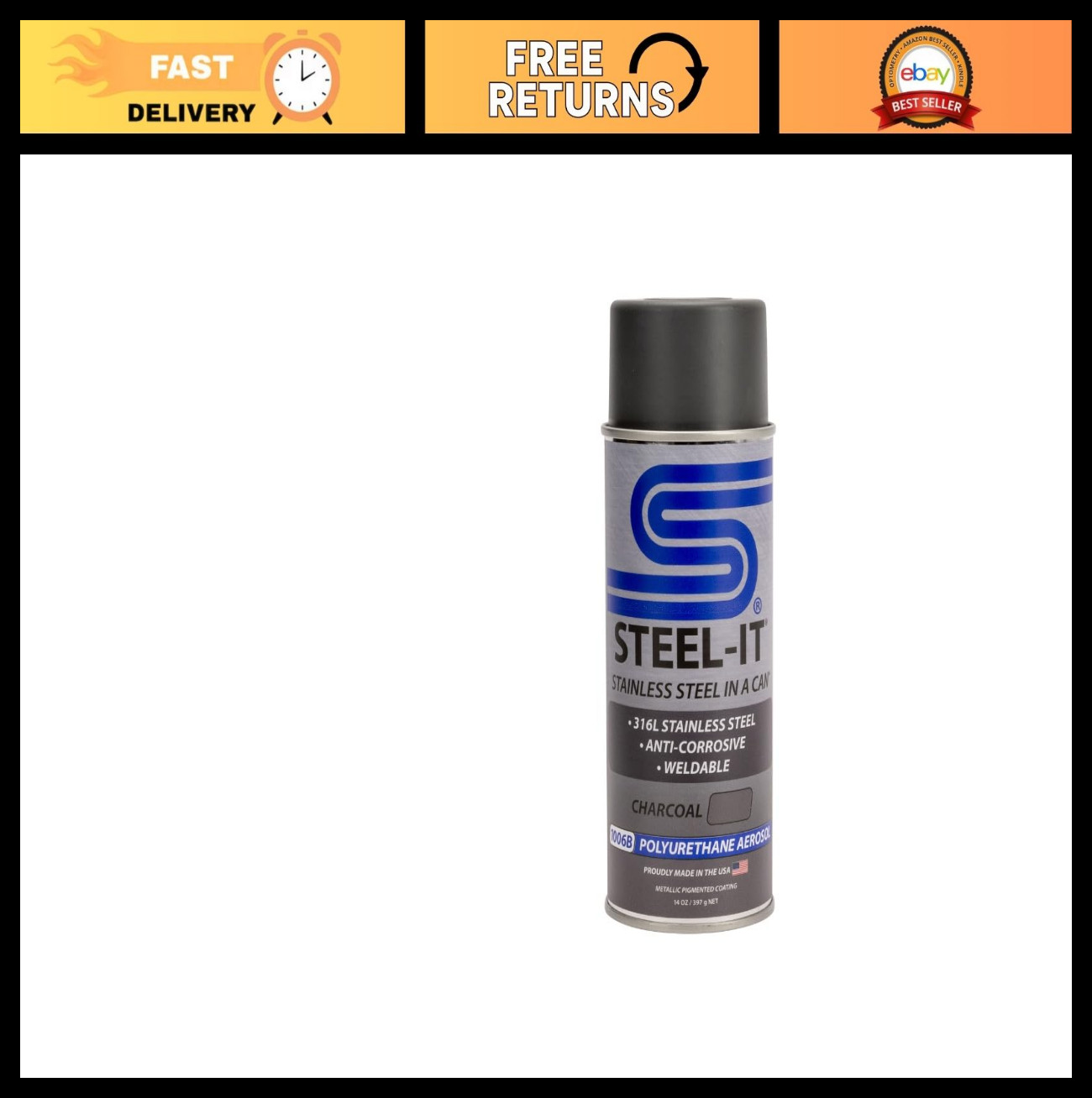 Industrial Polyurethane Paint Coating, Weldable, Easy Apply, Charcoal – 1 Pack