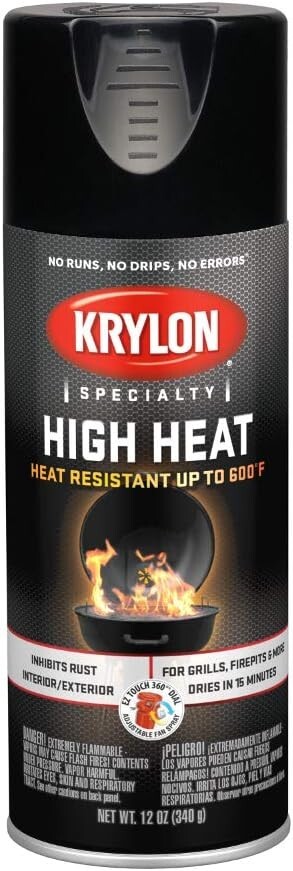 1 Pack Krylon High Heat Spray Paint 12 Oz Satin Black Grill or Engine 600 Degree