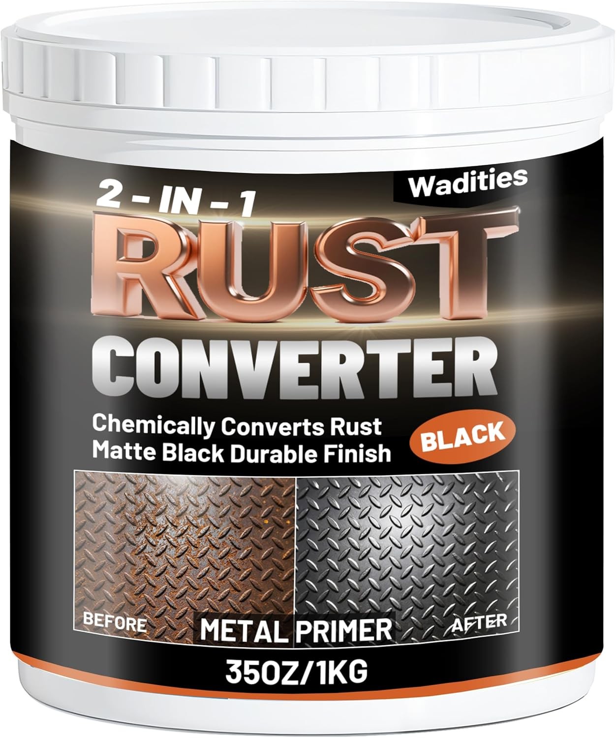 2-in-1 Rust Converter & Metal Primer, 35oz Matte Black Rust Inhibitor Paint for