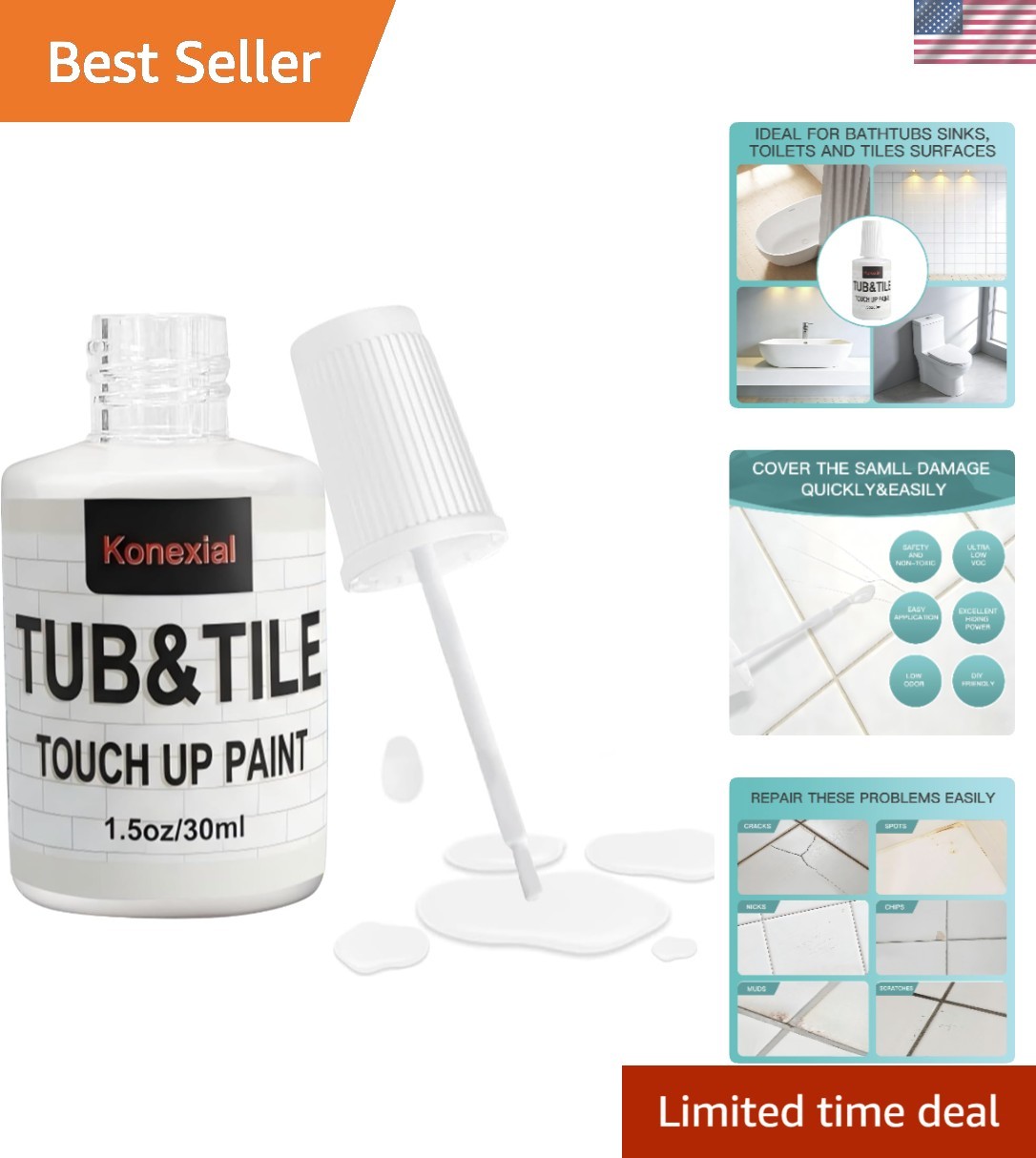 Tub and Tile Paint High-Gloss White Touch Up Paint for Bathtub, Porcelain Rep…