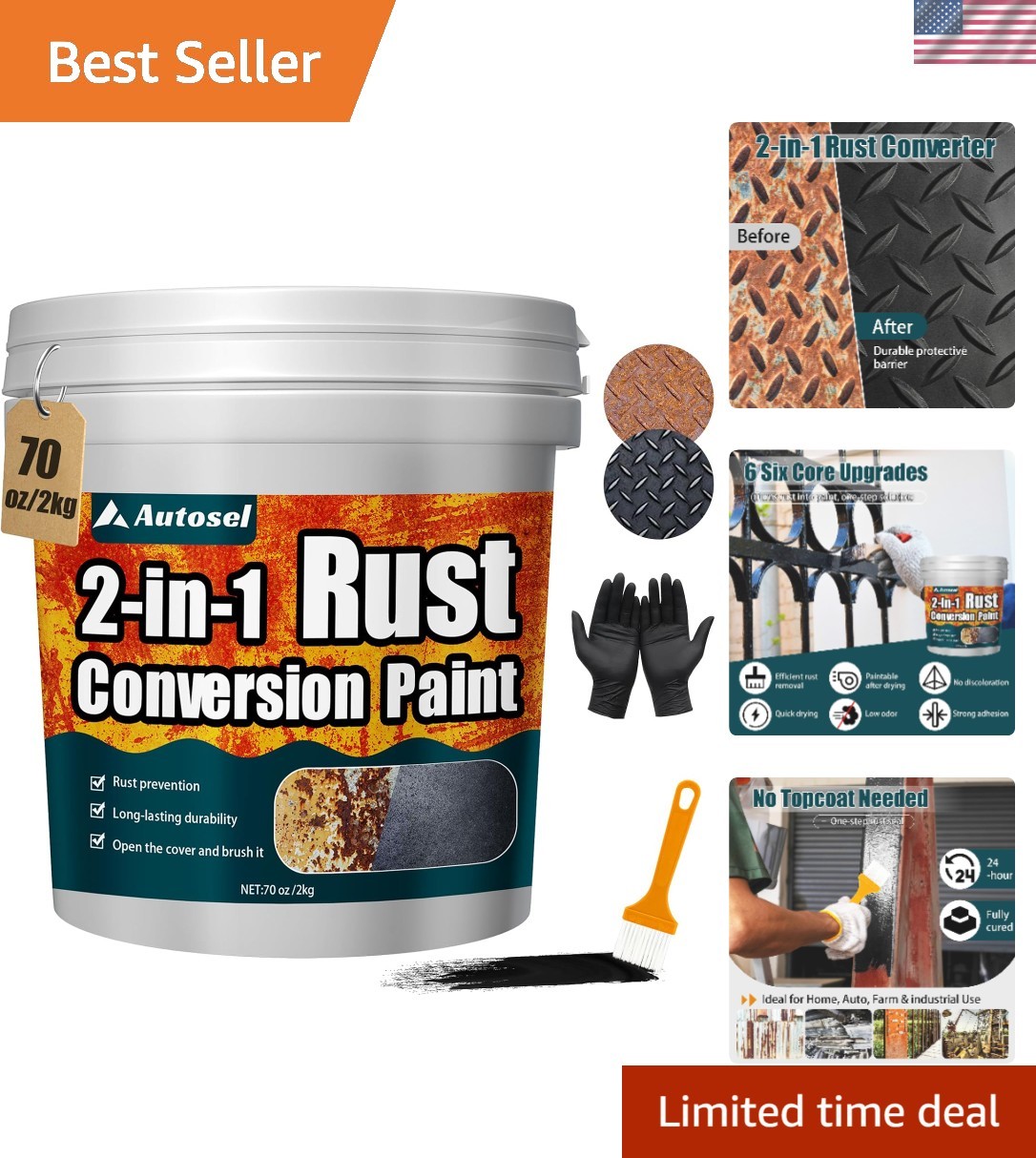 2-in-1 Rust Converter & Black Metal Primer – Fast-Drying & UV Resistant 70.5 oz