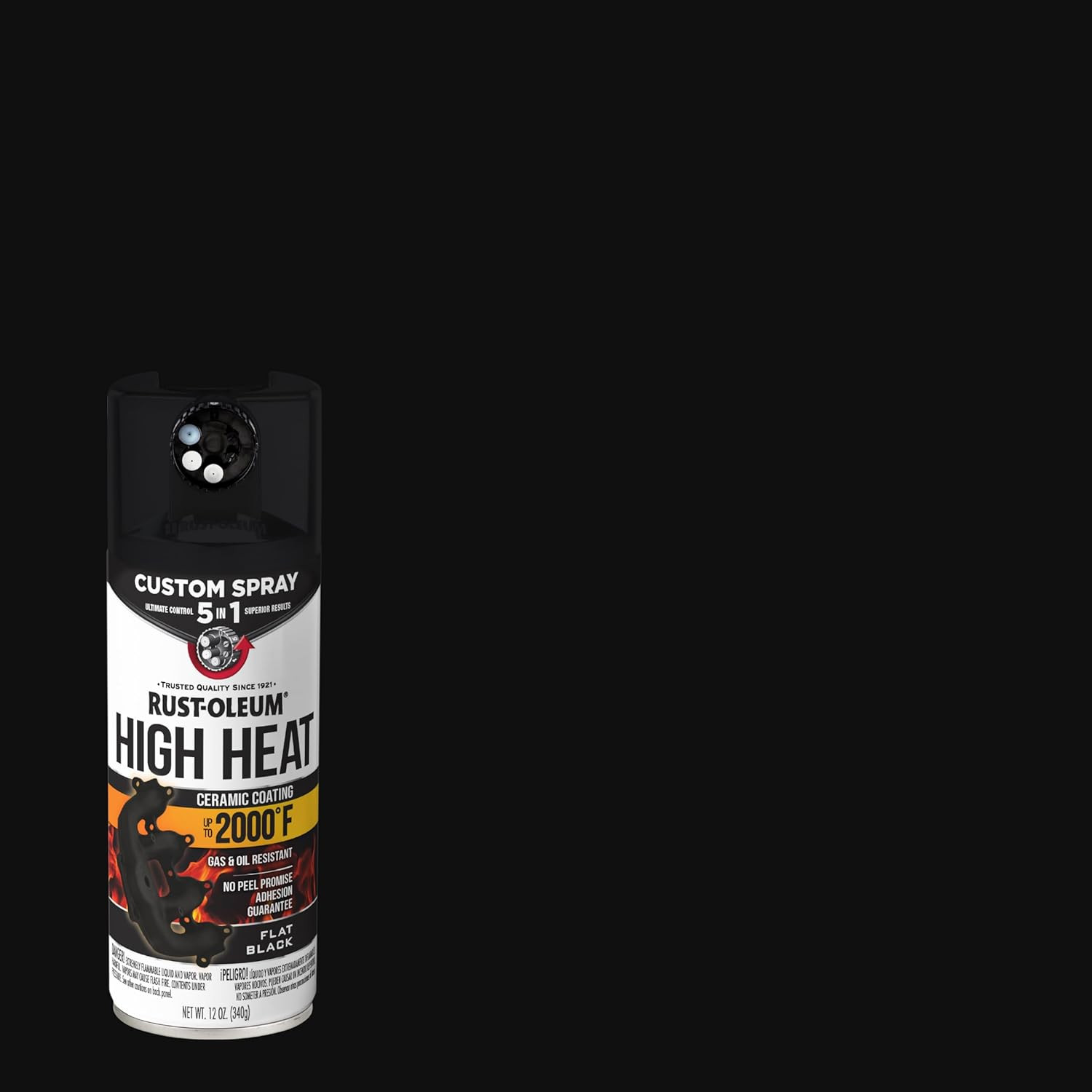 Automotive High Heat Spray Paint Custom Spray 5-In-1, 12 Oz, Flat Black