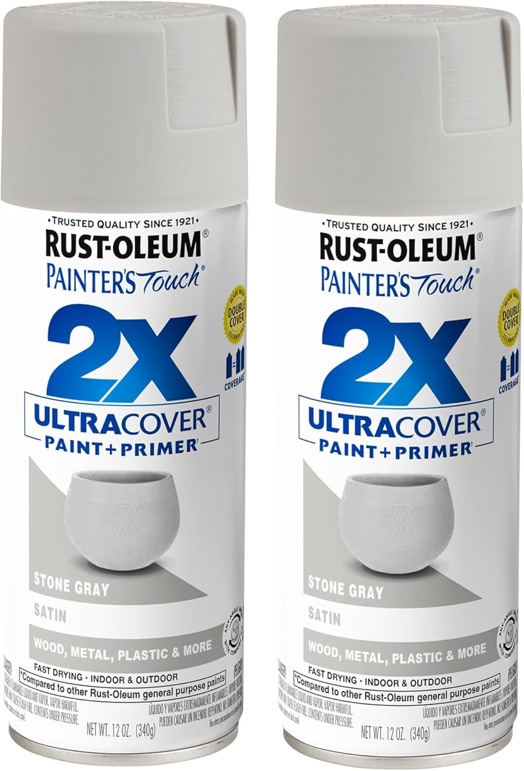 334086-2PK Painter’S Touch 2X Ultra Cover Spray Paint, 12 Oz, Satin Stone Gray,