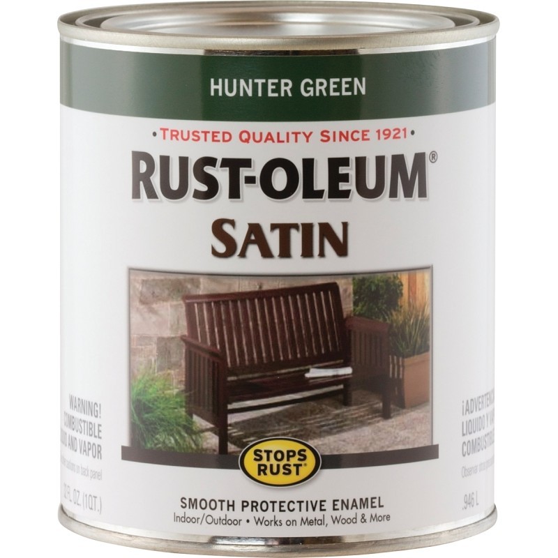 Rust-Oleum 7732502 Enamel Paint, Satin, Hunter Green, 1 qt, Can, 60 to 100 sq-ft