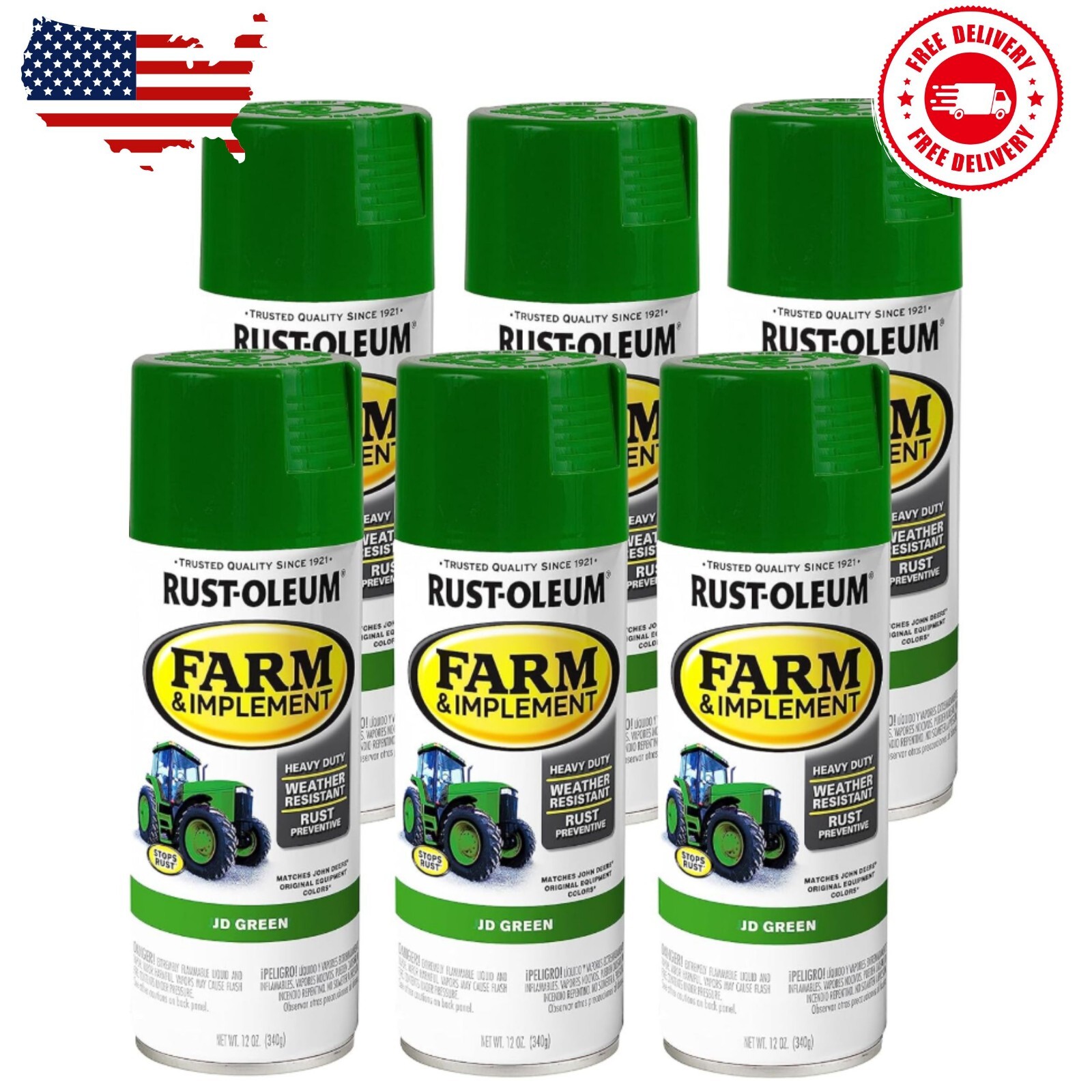 280124-6PK Farm & Implement Spray Paint, 12 Oz, JD Green, (Pack of 6)