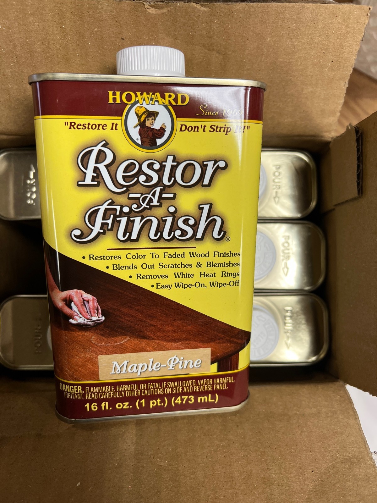 6-Pack – Howard Restor-A-Finish Semi-Transparent Wood Restorer, Maple Pine 16oz