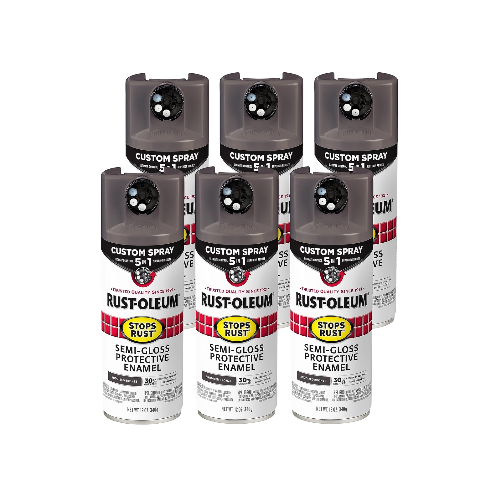 Rust-Oleum 376911-6PK Stops Rust Custom Spray 5-in-1 Spray Paint, 12 oz,
