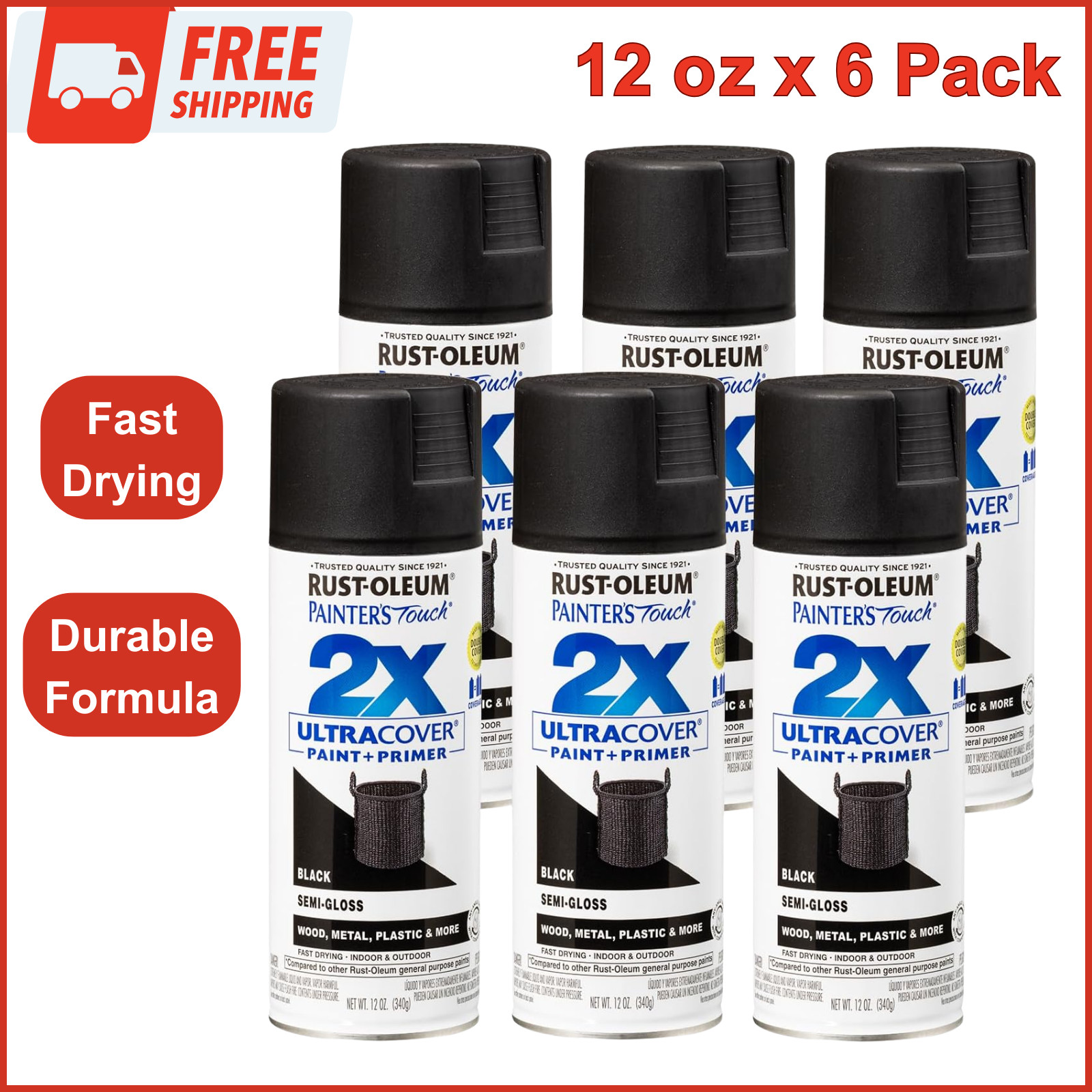 Rust-Oleum Painter’s Touch 2X Ultra Cover Spray Paint, 12 oz, Semi-Gloss Black