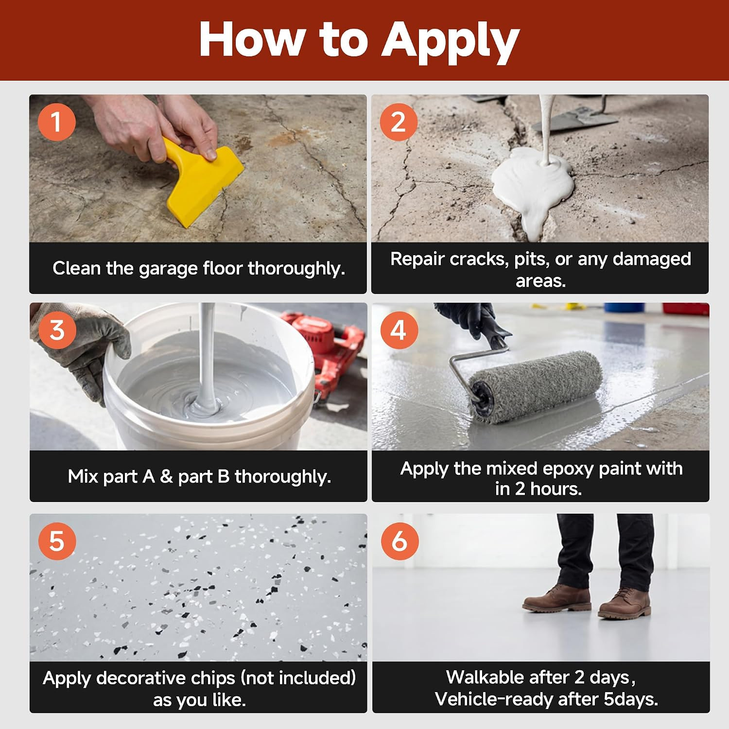 2K Epoxy Garage Floor Coating Kit Light Gray Concrete Paint With Tools 2Kg