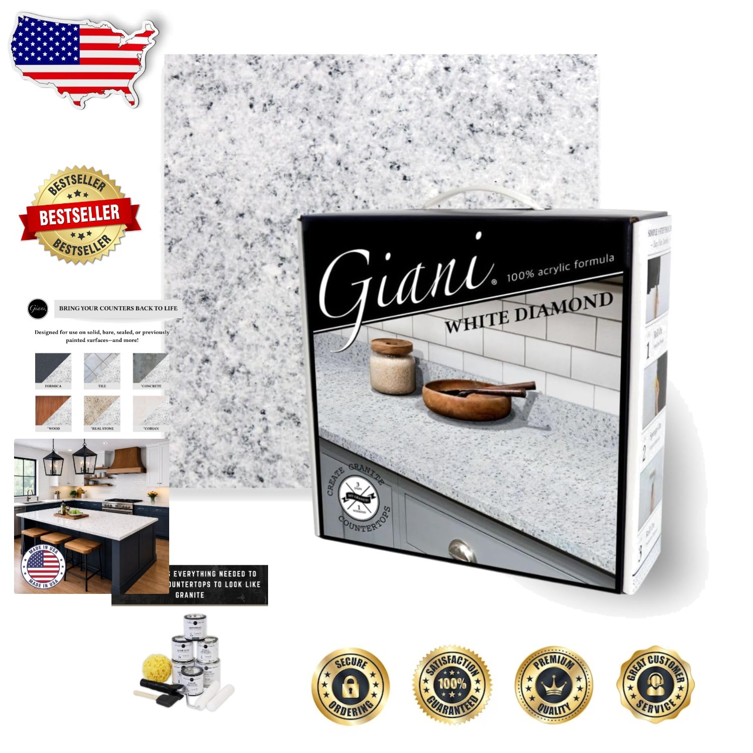 Transform Countertops Kit 2.0 White Diamond 100% Acrylic Gloss Finish