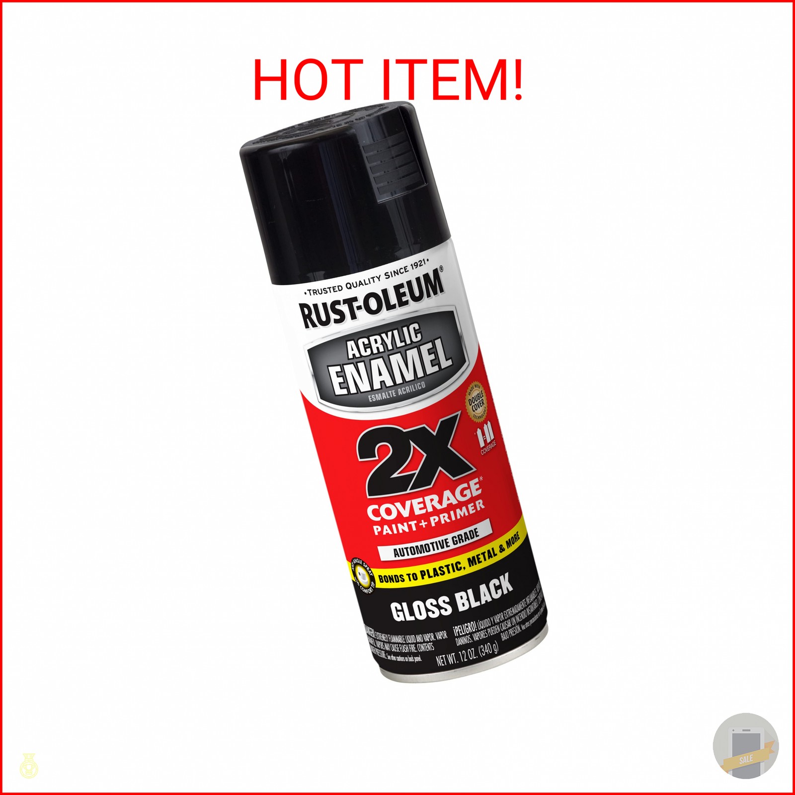 Rust-Oleum 271903 Acrylic Enamel 2X Spray Paint, 12 oz, Gloss Black, (Pack of 1)