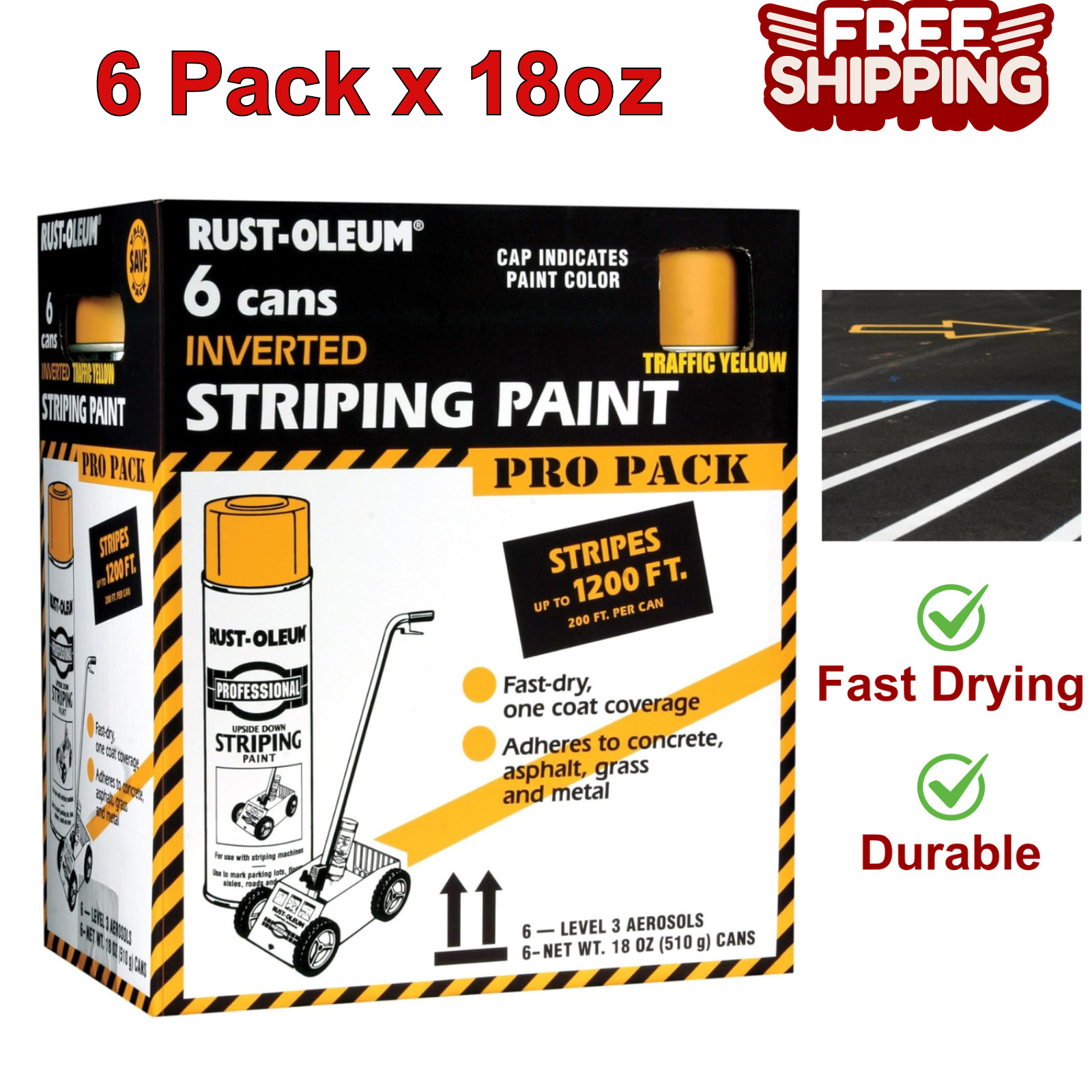 P2548849-6PK Professional Inverted Striping Spray Paint 18 oz, Traffic Yellow