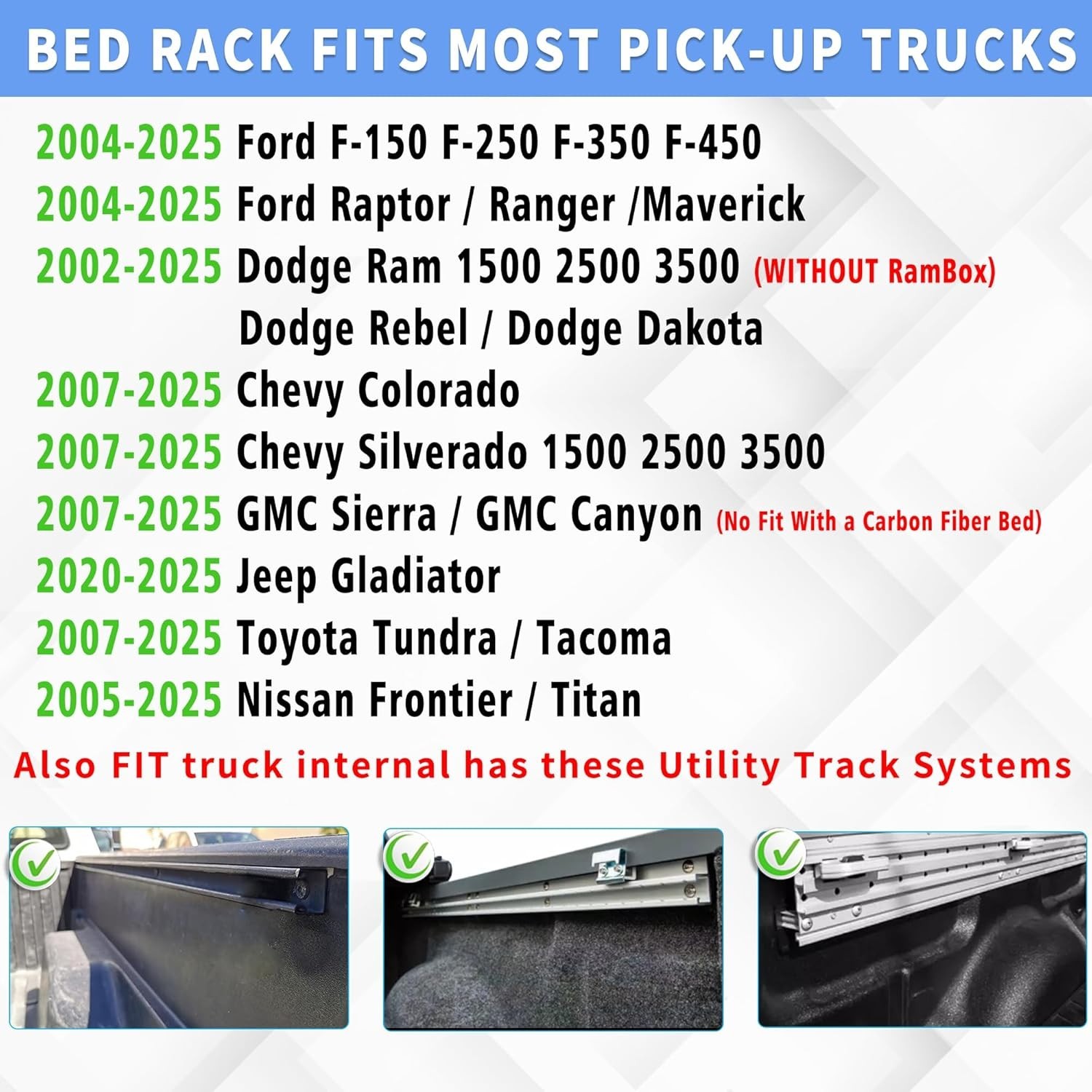 1300 Lbs Load Full-Size Truck Overland Bed Rack Adjustable 16″-25″ High W/ 4 Cro