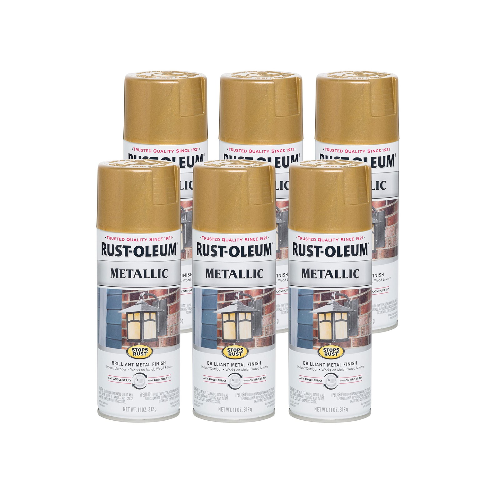 Rust Oleum Stops Rust Metallic Spray Paint 11Oz Pack Of 6 Gold Rush Finish
