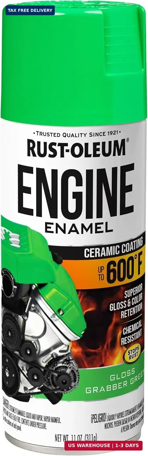 Rust-Oleum 366436 Engine Enamel Spray Paint, 11 oz, Gloss Grabber Green, (Pack o