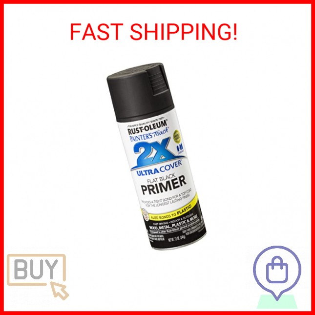 Rust-Oleum 249846 Painter’s Touch 2X Ultra Cover Spray Primer 12 Oz, Flat Black