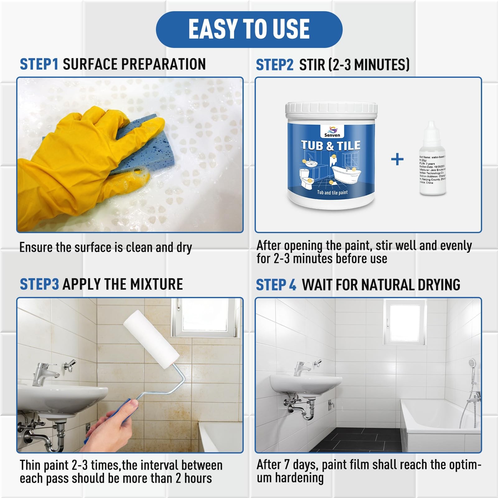 Tub and Tile Paint, Gloss White Tile Paint Refinishing Kit for Bathtub, Sink,…