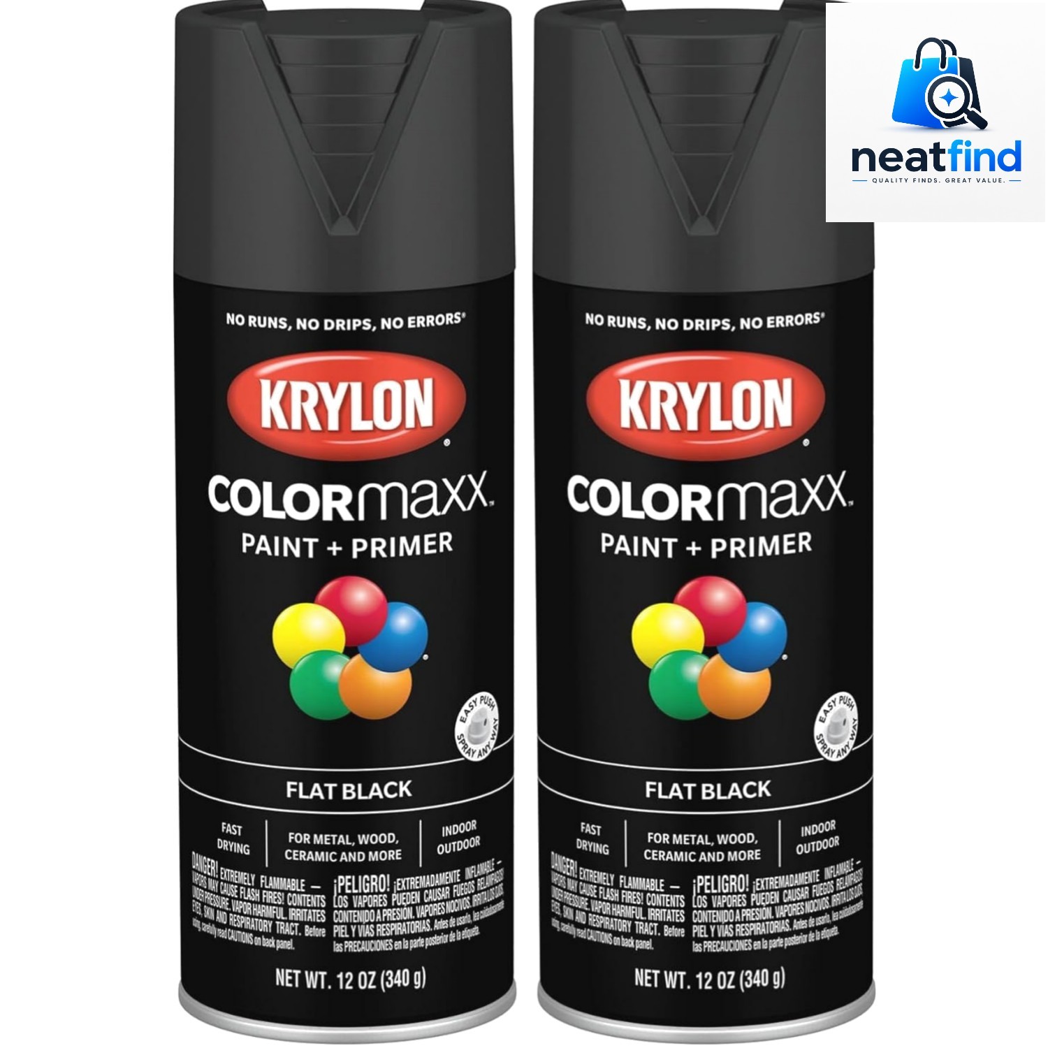 K0007 COLORmaxx Spray Paint and Primer for Indoor/Outdoor Use, Flat Black, 12…